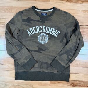 Abercrombie & Fitch Camo Crewneck Sweatshirt Mens Small Green Spellout A&F